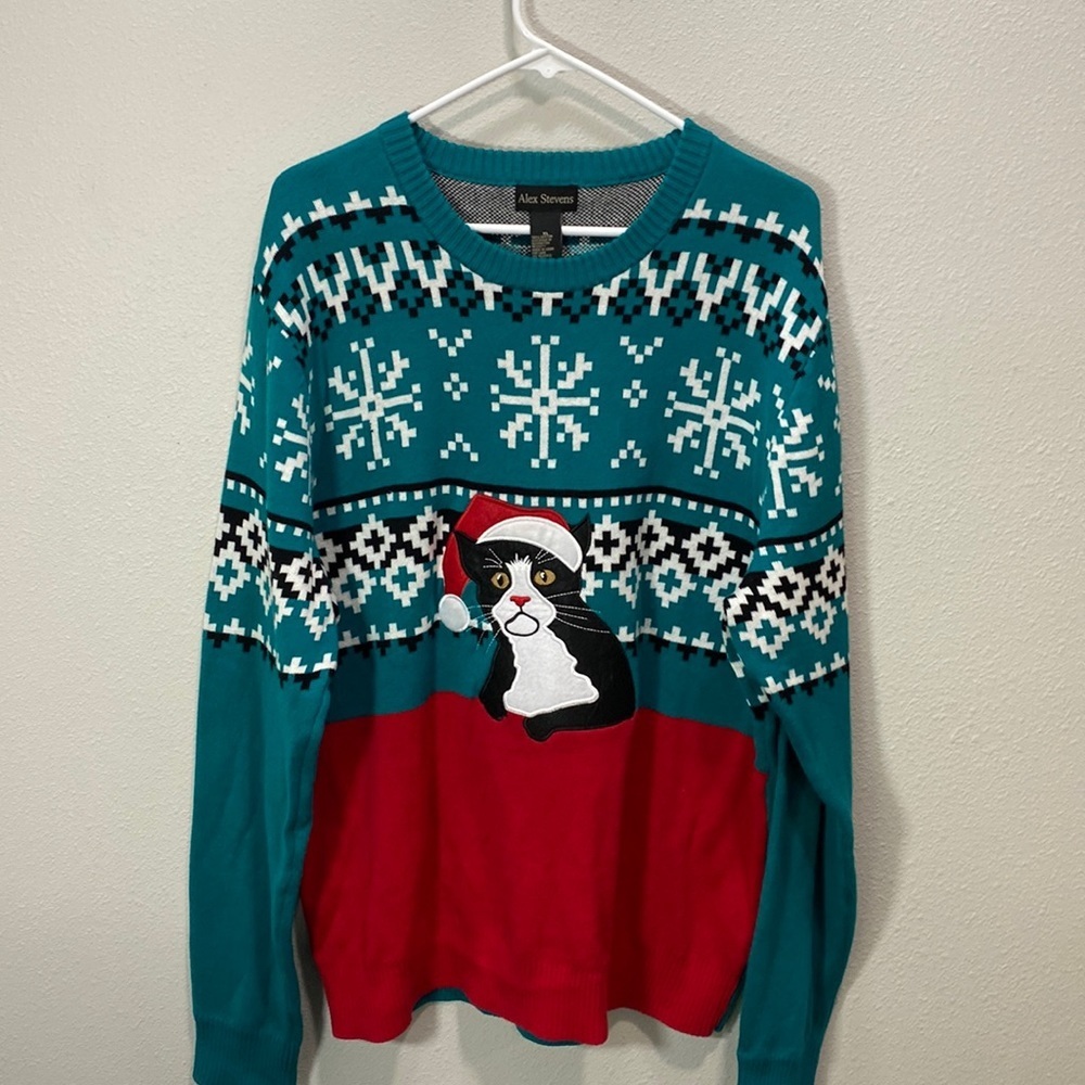 Alex Stevens ugly Christmas sweater grumpy‎ cat